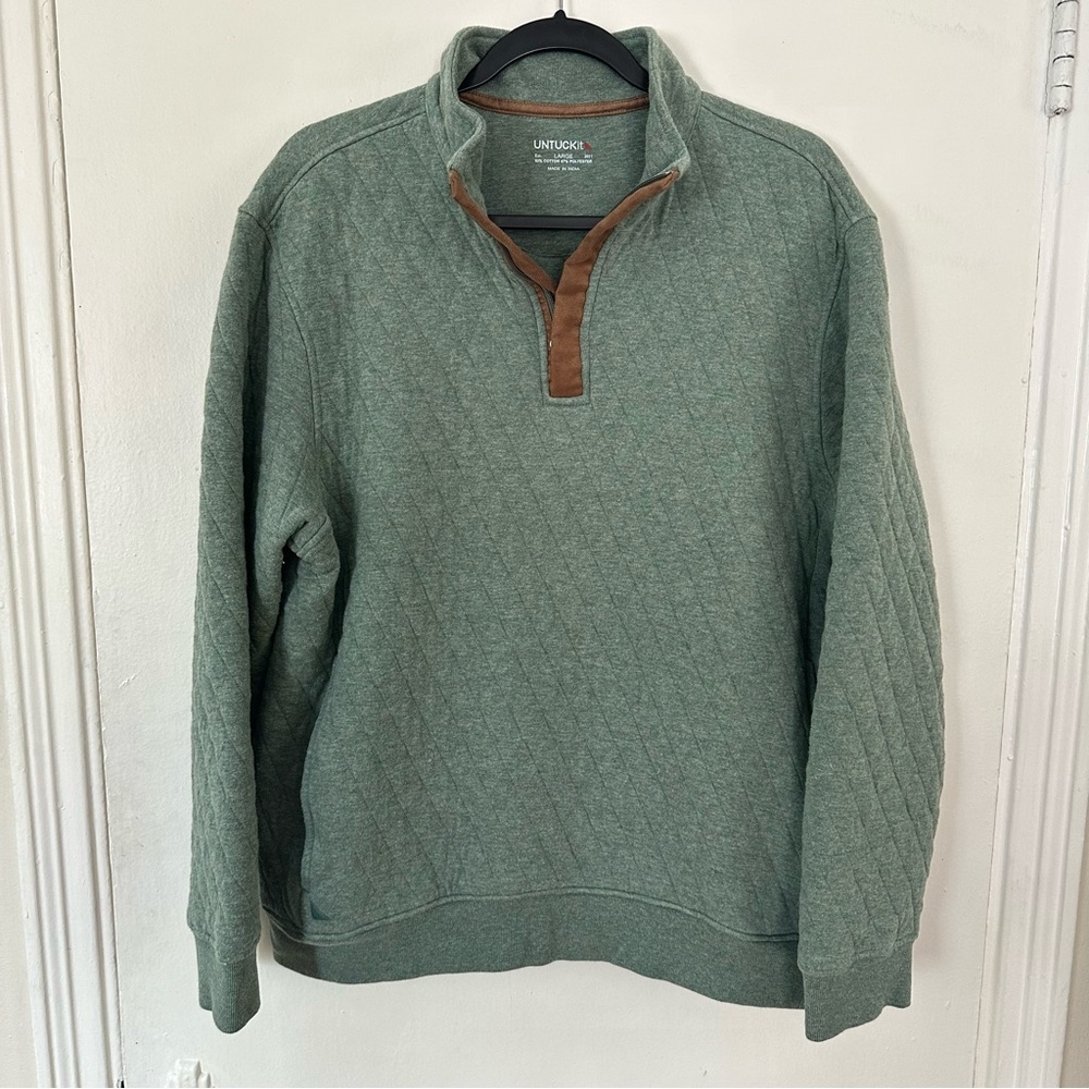 UNTUCKit Men’s Large Green Mali Quilted 1/4 Zip Sweater Pullover